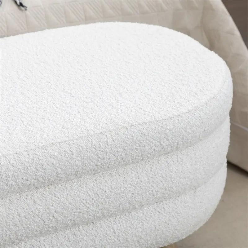 Banc de rangement en tissu bouclé avec pieds en bois pour chambre et salon