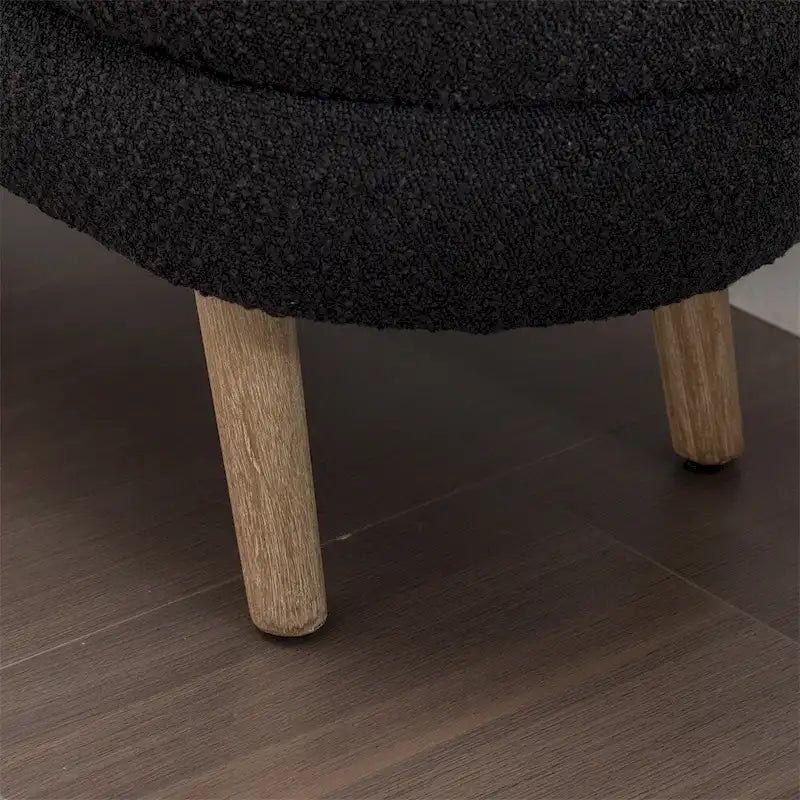 Banc de rangement en tissu bouclé avec pieds en bois pour chambre et salon