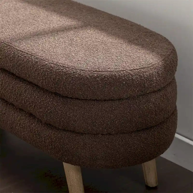 Banc de rangement en tissu bouclé avec pieds en bois pour chambre et salon