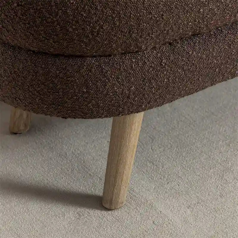 Banc de rangement en tissu bouclé avec pieds en bois pour chambre et salon