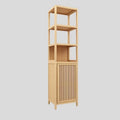 Armoire de rangement haute et étroite avec porte à volet roulant et 3 étagères, tour de rangement autoportante pour salon