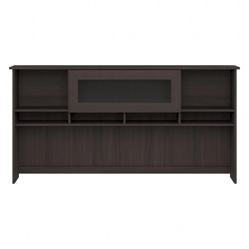 Surmeuble de bureau 72W avec porte en verre cannelé et étagères ouvertes
