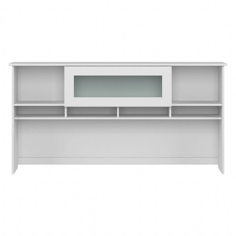 Surmeuble de bureau 72W avec porte en verre cannelé et étagères ouvertes