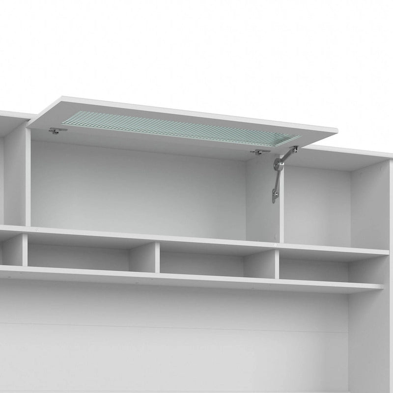 Surmeuble de bureau 72W avec porte en verre cannelé et étagères ouvertes