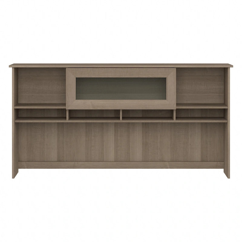 Surmeuble de bureau 72W avec porte en verre cannelé et étagères ouvertes