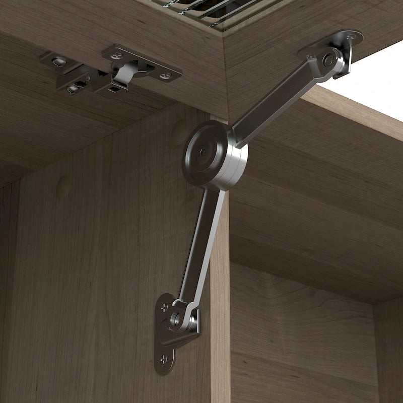 Surmeuble de bureau 72W avec porte en verre cannelé et étagères ouvertes