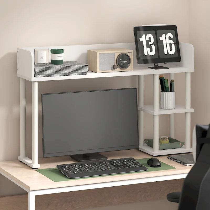 Étagère de bureau classique à 3 niveaux pour le rangement, organiseur de bureau, blanc/blanc