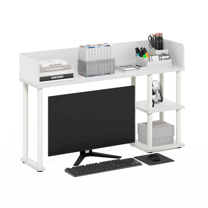 Étagère de bureau classique à 3 niveaux pour le rangement, organiseur de bureau, blanc/blanc