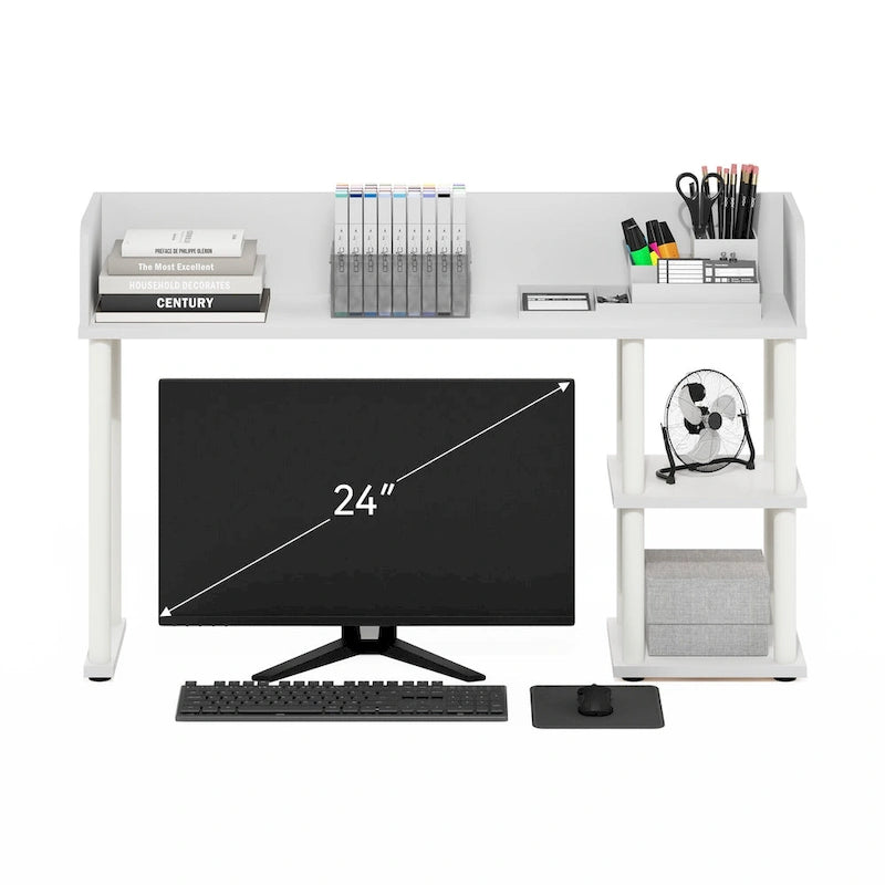 Étagère de bureau classique à 3 niveaux pour le rangement, organiseur de bureau, blanc/blanc