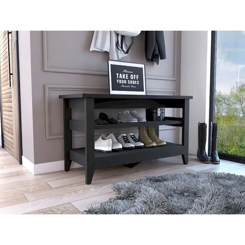 FM Furniture Vilna Storage Bench with 2 Open Shelves and 4 Legs