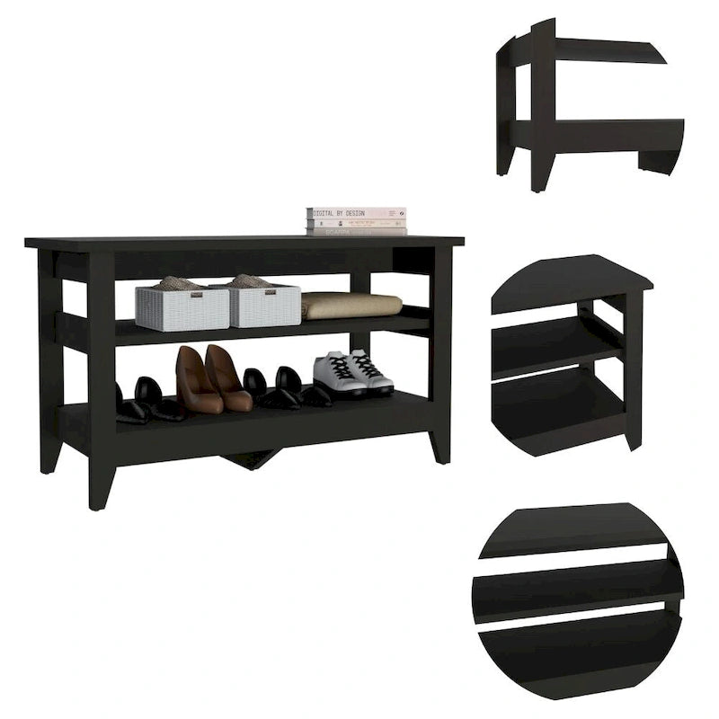 Banc de rangement avec 2 étagères ouvertes et 4 pieds