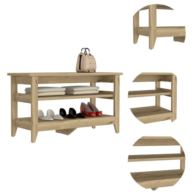 Banc de rangement avec 2 étagères ouvertes et 4 pieds