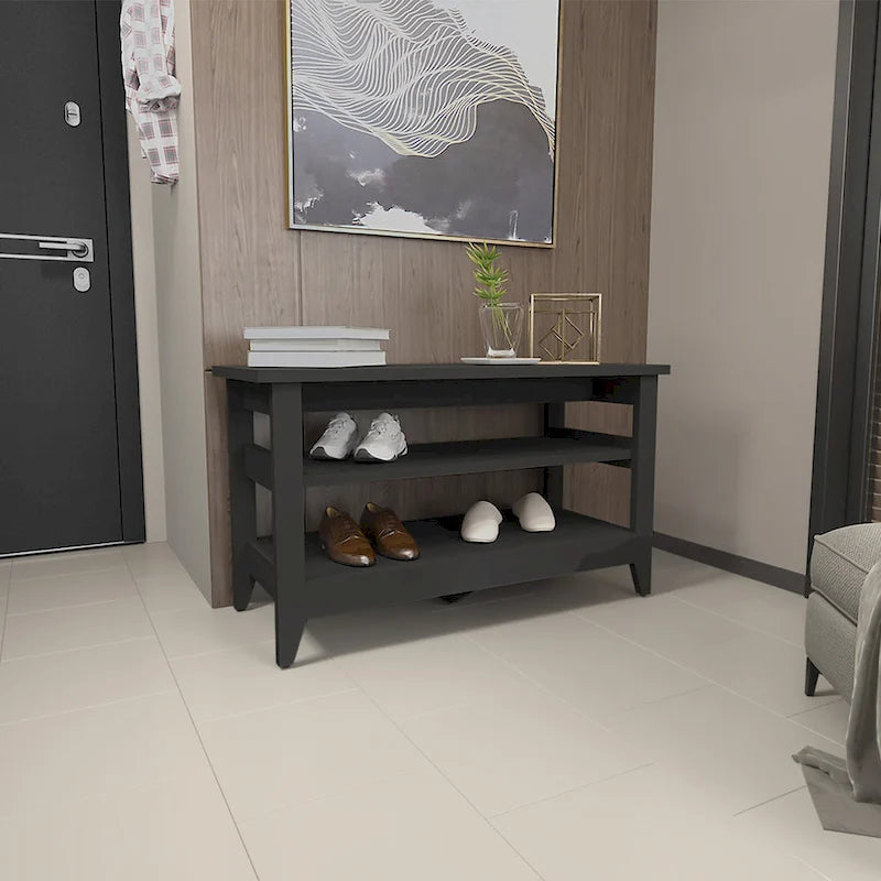 Banc de rangement avec 2 étagères ouvertes et 4 pieds