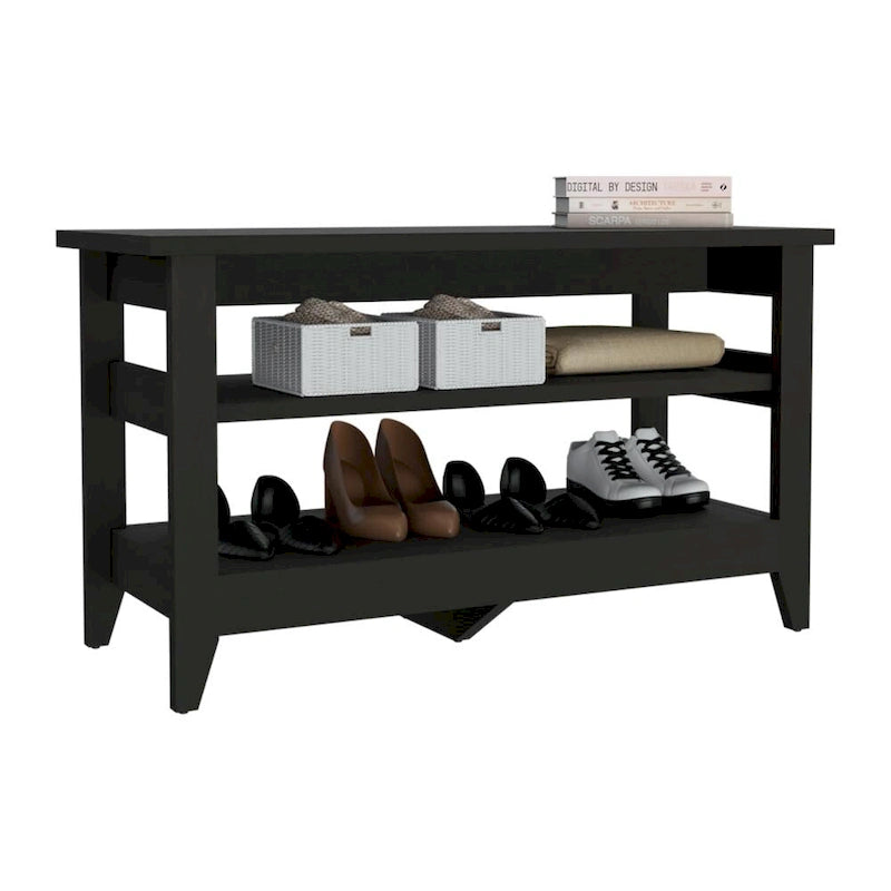 Banc de rangement avec 2 étagères ouvertes et 4 pieds