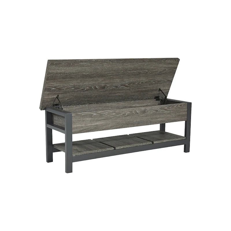 Banc de rangement avec abattant et étagère à lattes - 48L x 16P x 18H