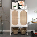 Armoire de rangement de bureau en rotin, meuble d'appoint à 2 portes avec étagère réglable - N/A