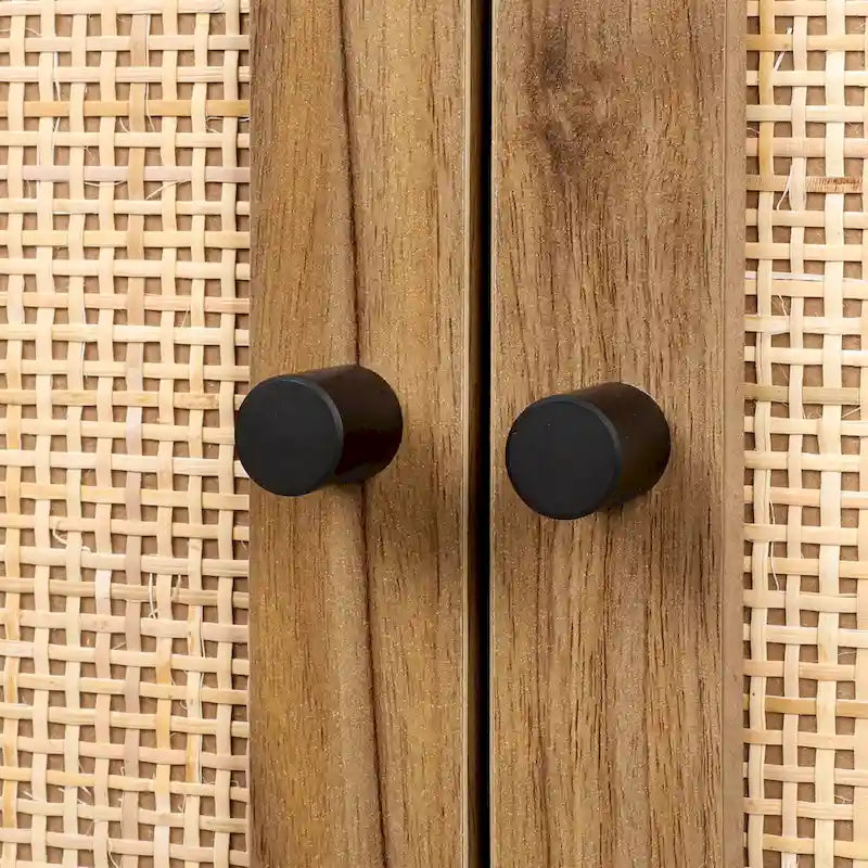Armoire de rangement de bureau en rotin, meuble d'appoint à 2 portes avec étagère réglable - N/A