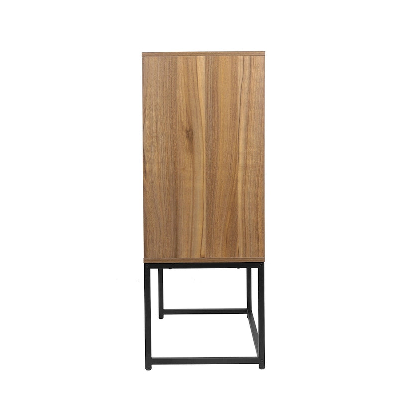 Armoire de rangement de bureau en rotin, meuble d'appoint à 2 portes avec étagère réglable - N/A