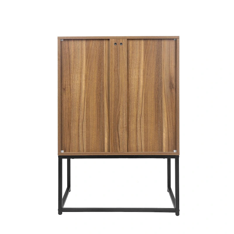 Armoire de rangement de bureau en rotin, meuble d'appoint à 2 portes avec étagère réglable - N/A