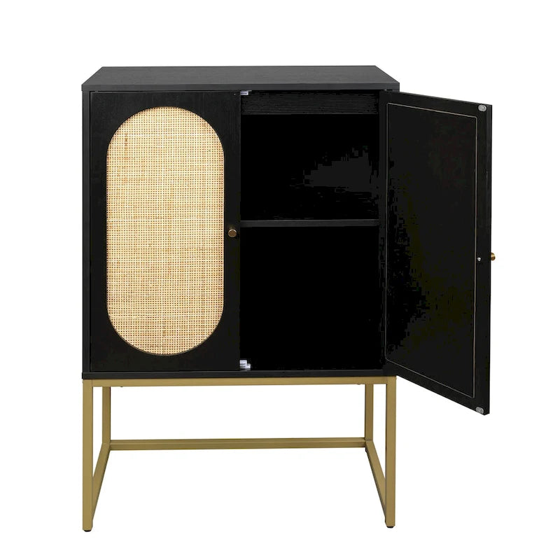 Armoire de rangement de bureau en rotin, meuble d'appoint à 2 portes avec étagère réglable - N/A