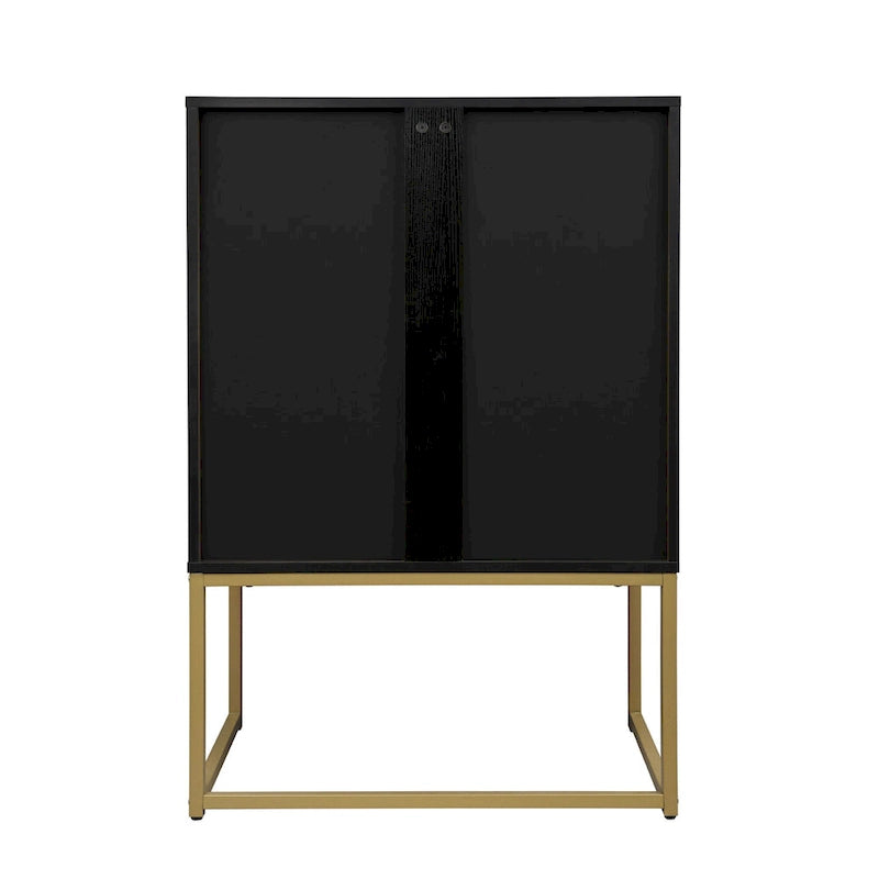 Armoire de rangement de bureau en rotin, meuble d'appoint à 2 portes avec étagère réglable - N/A