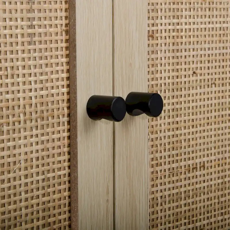 Armoire de rangement de bureau en rotin, meuble d'appoint à 2 portes avec étagère réglable - N/A
