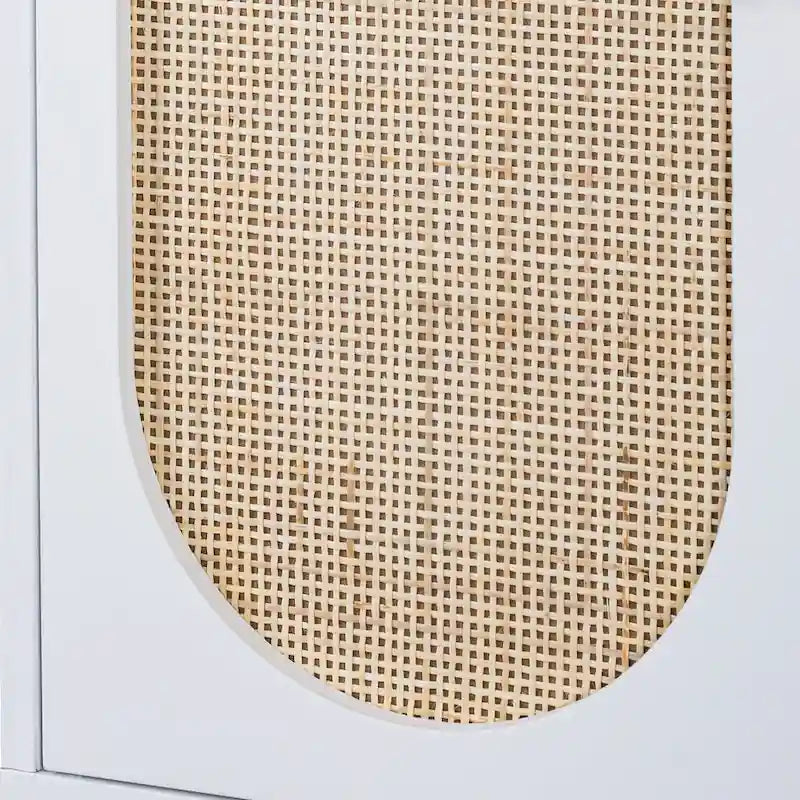 Armoire de rangement de bureau en rotin, meuble d'appoint à 2 portes avec étagère réglable - N/A