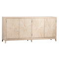 Buffet 4 portes en pin délavé de 200 cm avec façades à motifs éclatés sculptés à la main