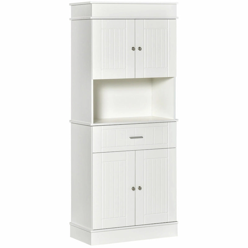 Buffet de cuisine 72 po avec vaisselier, Armoire de garde-manger autoportante avec tiroir utilitaire, Armoires à 2 portes et comptoir, Marron