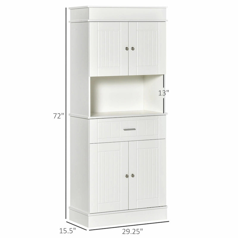 Buffet de cuisine 72 po avec vaisselier, Armoire de garde-manger autoportante avec tiroir utilitaire, Armoires à 2 portes et comptoir, Marron