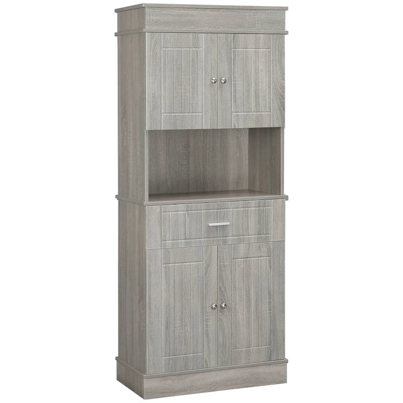Buffet de cuisine 72 po avec vaisselier, Armoire de garde-manger autoportante avec tiroir utilitaire, Armoires à 2 portes et comptoir, Marron