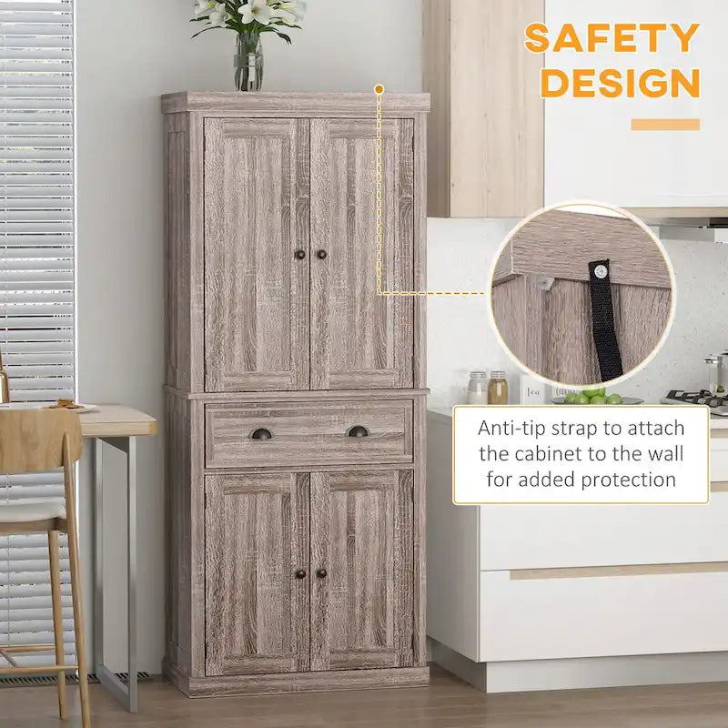 Meuble de rangement de cuisine autoportant de 72 po, armoire de rangement haute avec 2 placards à portes, 2 tiroirs et étagères réglables