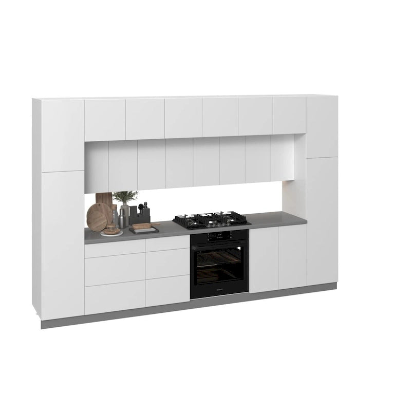 Ensemble de meubles de cuisine blancs brillants, 3,65 m de large - 143x24