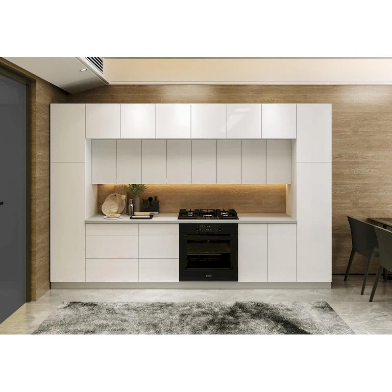 Ensemble de meubles de cuisine blancs brillants, 3,65 m de large - 143x24
