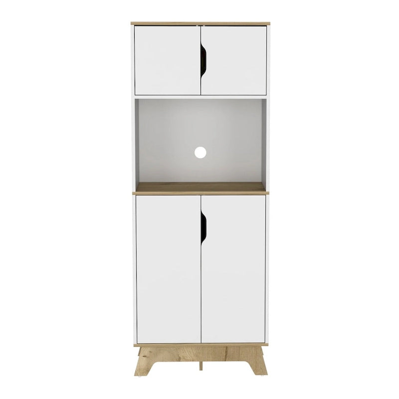 Meuble Haut Four Micro-ondes avec Plan de Travail et Meubles Bas Doubles Portes Hautes et Basses – Chêne Clair / Blanc