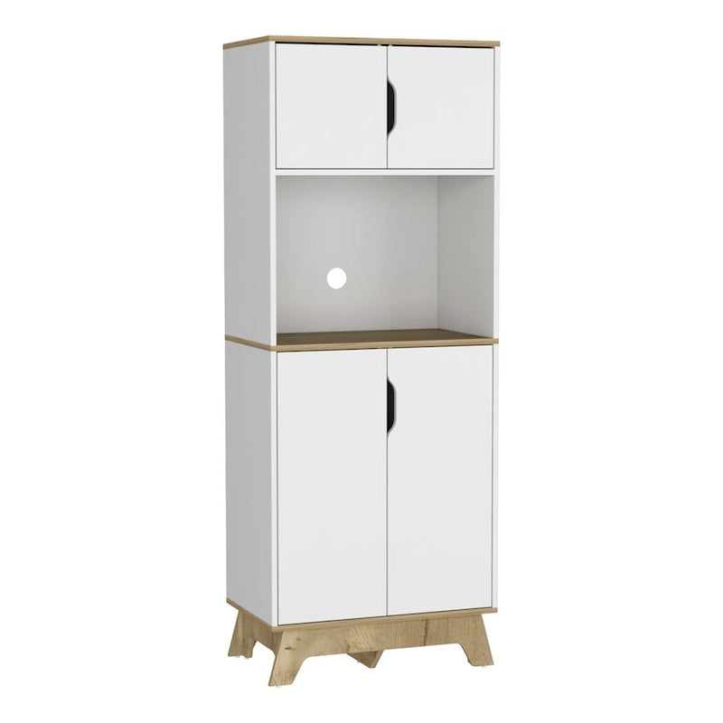 Meuble Haut Four Micro-ondes avec Plan de Travail et Meubles Bas Doubles Portes Hautes et Basses – Chêne Clair / Blanc