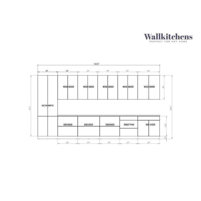 Ensemble de meubles de cuisine blanc mat, 4,5 m de large - 182x24