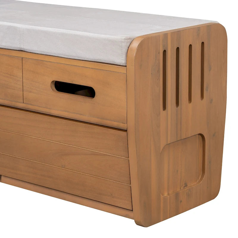 Banc de rangement rustique avec 2 tiroirs, un espace de rangement caché et 3 faux tiroirs sur le dessus, banc à chaussures pour le salon ou l'entrée