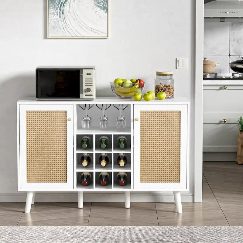 Buffet de cuisine moderne à 2 portes avec casier à vin et porte-verres