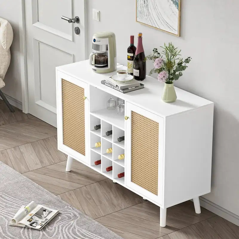 Buffet de cuisine moderne à 2 portes avec casier à vin et porte-verres