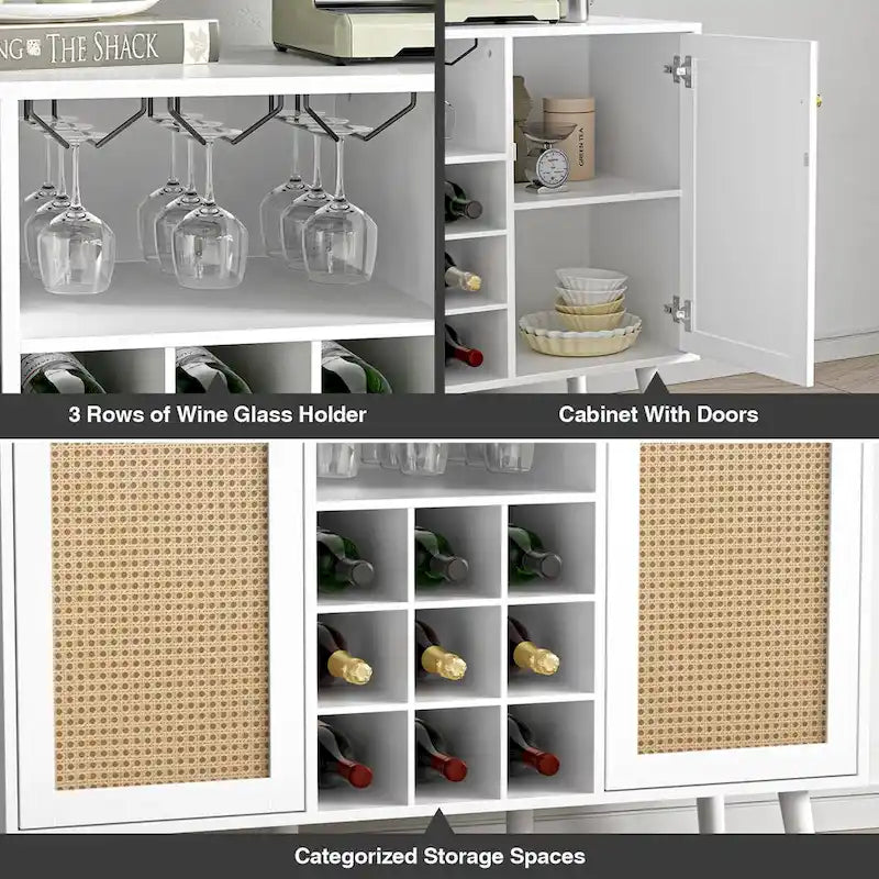 Buffet de cuisine moderne à 2 portes avec casier à vin et porte-verres