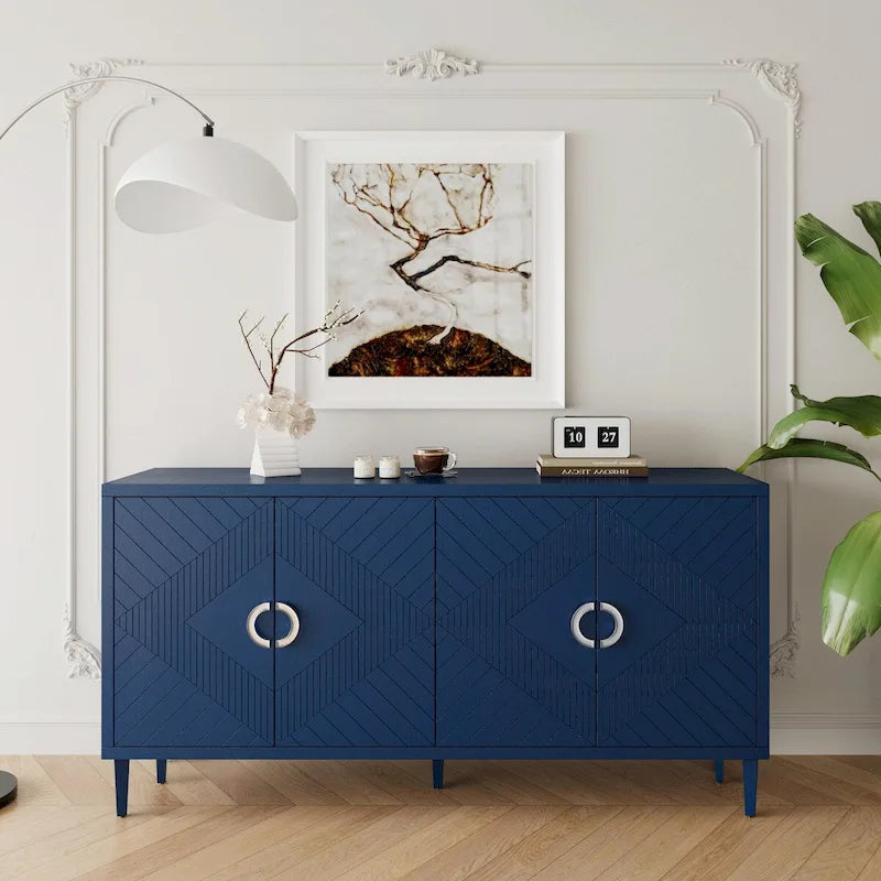 Armoire de rangement à 4 portes élégante et fonctionnelle avec pieds en pin