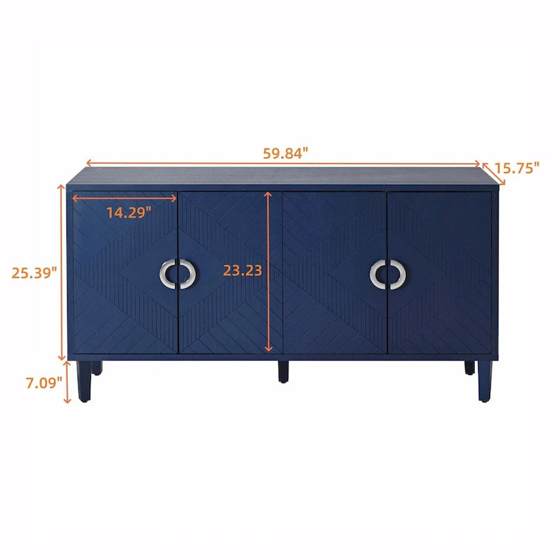 Armoire de rangement à 4 portes élégante et fonctionnelle avec pieds en pin