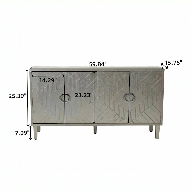 Armoire de rangement à 4 portes élégante et fonctionnelle avec pieds en pin