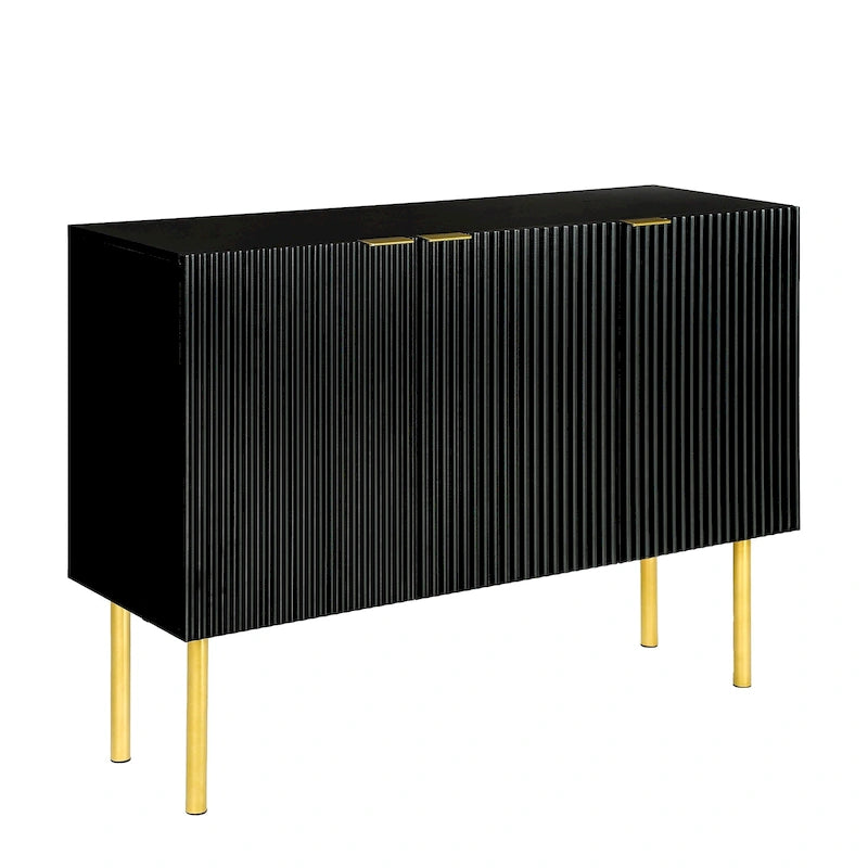 Buffet avec pieds, poignées et étagères réglables en métal doré – 119 L x 42 P x 90 H cm
