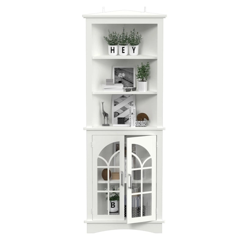 Meuble d'angle de rangement, étagère d'angle autoportante de 161 cm de haut avec portes et étagères réglables, vitrine d'angle à 5 niveaux
