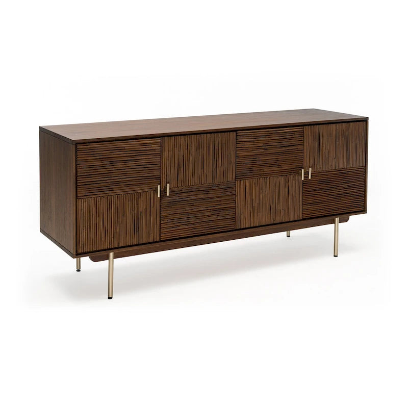 Bahut de 160 cm de large avec bois d'acacia et portes en rotin