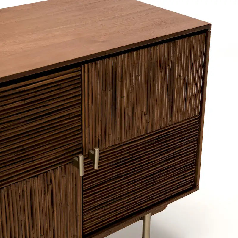Bahut de 160 cm de large avec bois d'acacia et portes en rotin