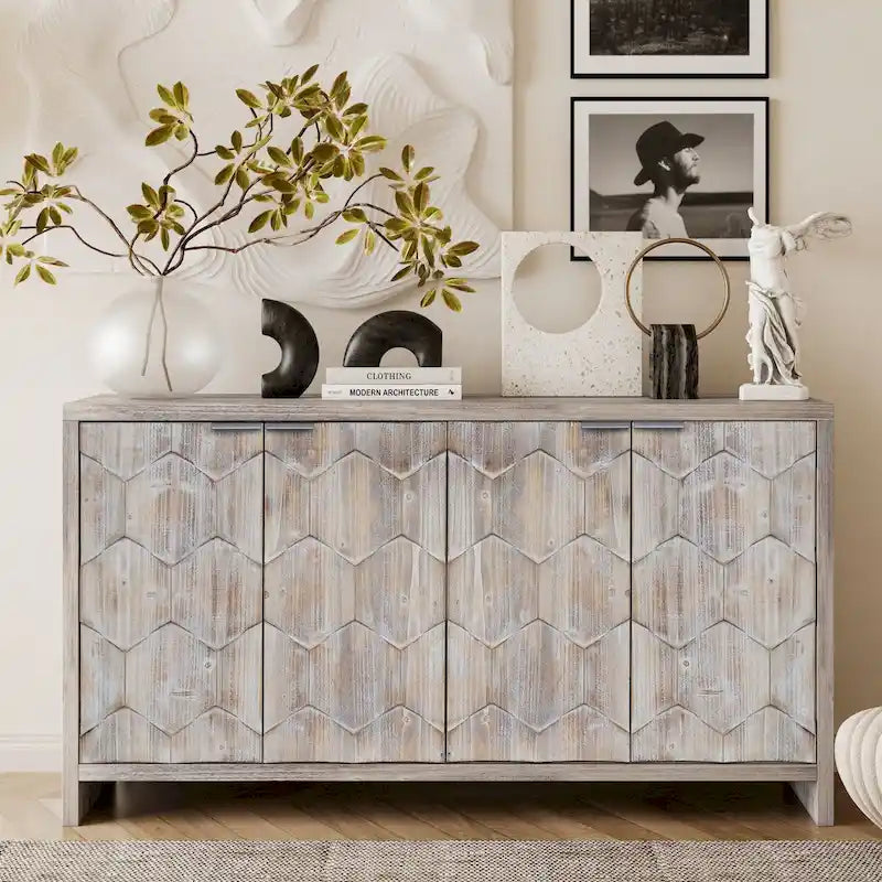 Meuble d'appoint de style rustique avec 4 portes en bois, buffet et vaisselier de rangement, pour le salon, l'entrée