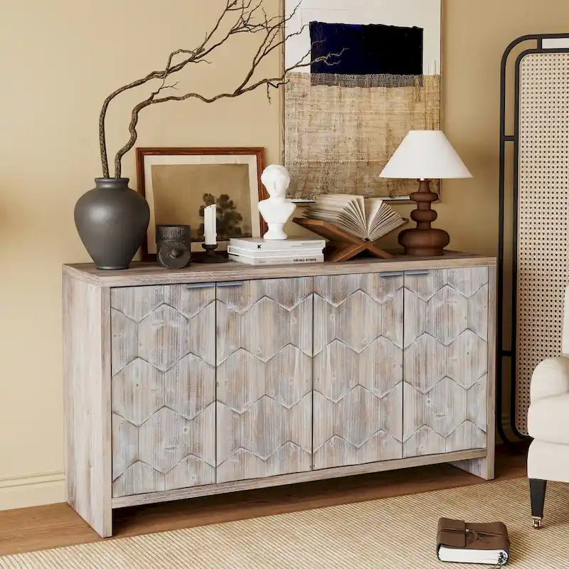 Meuble d'appoint de style rustique avec 4 portes en bois, buffet et vaisselier de rangement, pour le salon, l'entrée